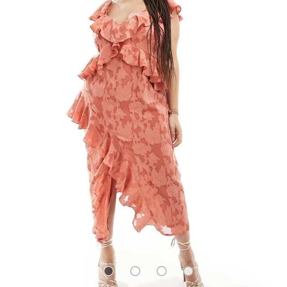 Pretty Lavish Chic Asymmetrical Coral Ruffle Dress - Picture 1 of 9